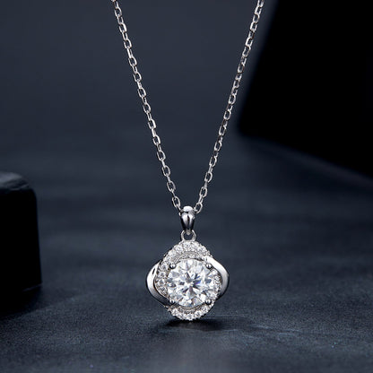 925 Sterling Silver Moissanite Pendant Necklace for Women, 39+5cm, Platinum Plated