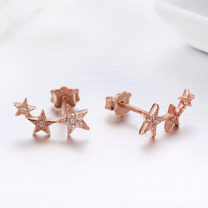 925 Sterling Silver Plated Rose Gold Pavé Setting CZ Earrings for Women