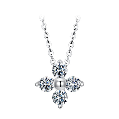 925 Sterling Silver & White Gold Plated Moissanite Necklace 40+5cm for Women
