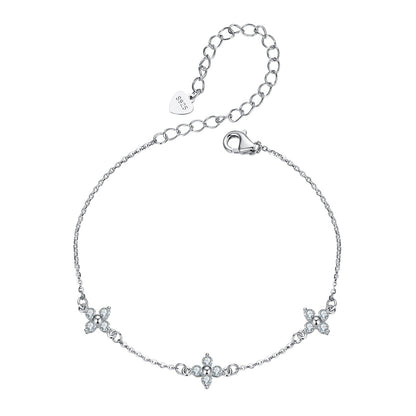 925 Sterling Silver & Plated White Gold Moissanite Bracelet 15+6cm for Women