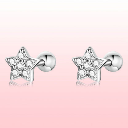 925 Sterling Silver Earrings with Pavé Setting CZ and Platinum Plating - 0.5cm for Women
