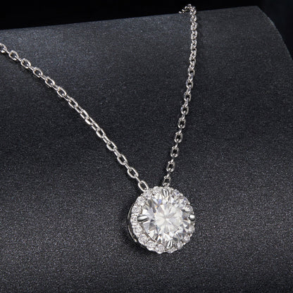 925 Sterling Silver Moissanite Necklace 40+5cm with Pavé Setting for Women