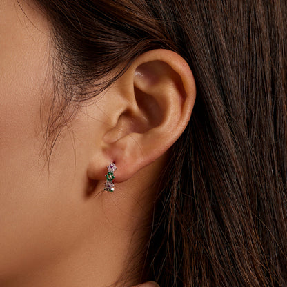 925 Sterling Silver Earrings with CZ in Pavé Setting - 1.3x0.4cm for Women
