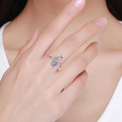 S925 Sterling Silver Star and Airplane Ring Set for Women