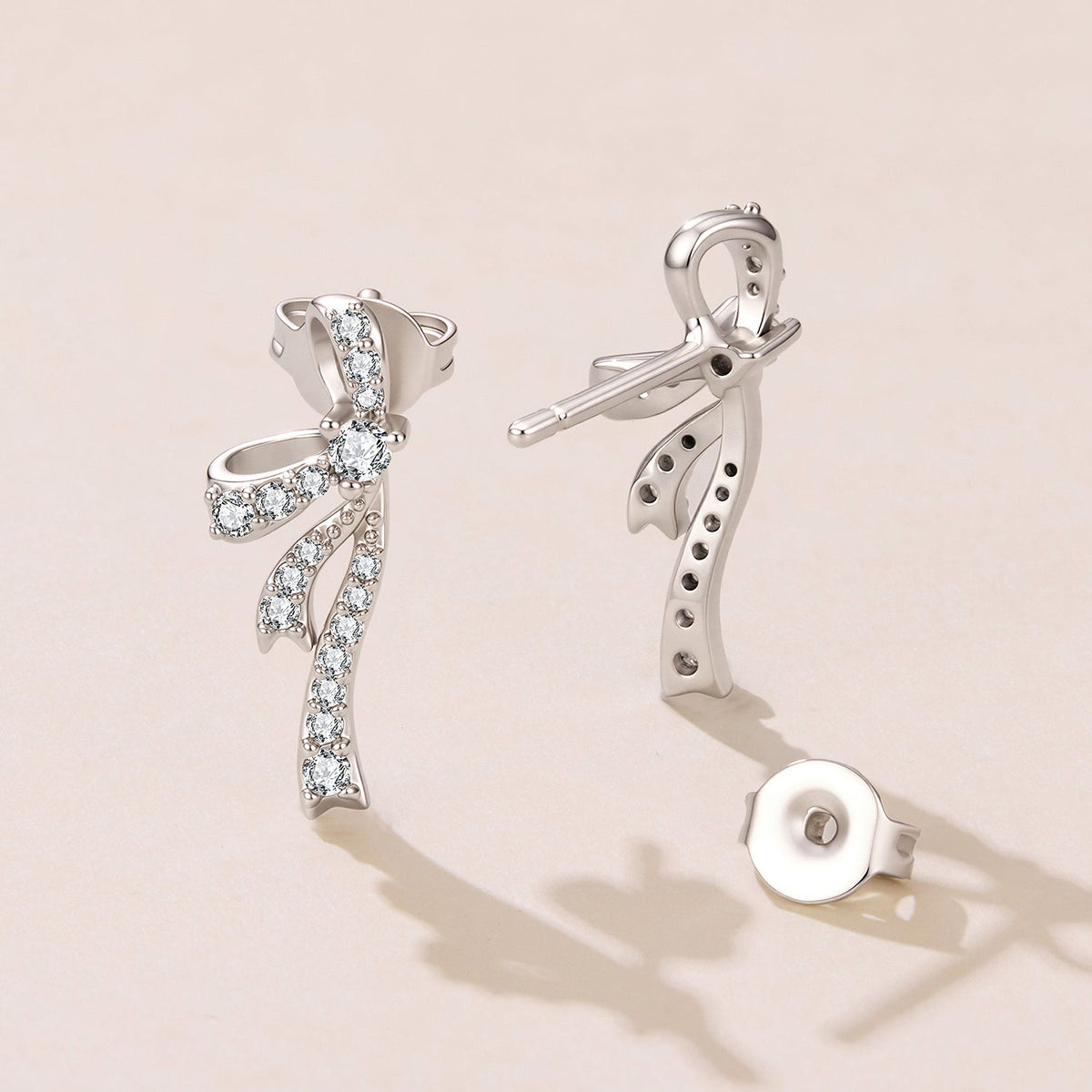 925 Silver White Gold Plated CZ Pavé 1.7 x 0.7 cm Earrings for Women