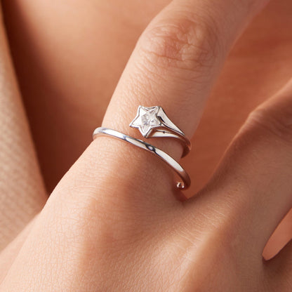 925 Sterling Silver White Gold Plated Pavé CZ Star Ring for Women