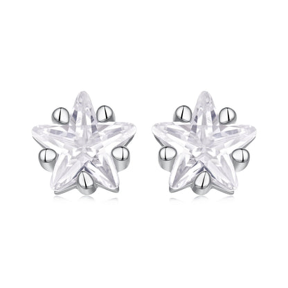 925 Sterling Silver White Gold Plated Earrings 0.5cm with CZ