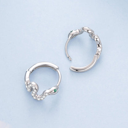 925 Sterling Silver Hoop Earrings with White Gold Plating and CZ Stones