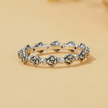 925 Sterling Silver Ring with Pavé Setting CZ - Size 6.0 - Oxidized Silver