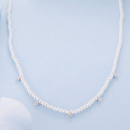 925 Sterling Silver Necklace with Pavé Setting CZ & Synthetic Pearl for Women