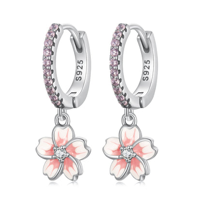 925 Sterling Silver Earrings with CZ and Enamel, 2.2x0.8m, for Women