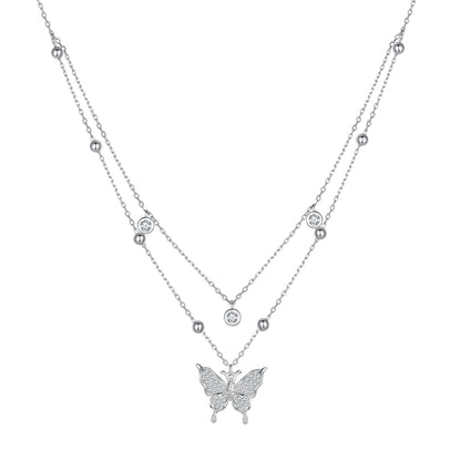 925 Sterling Silver Butterfly Necklace with Pavé Setting CZ, 40cm Length for Women