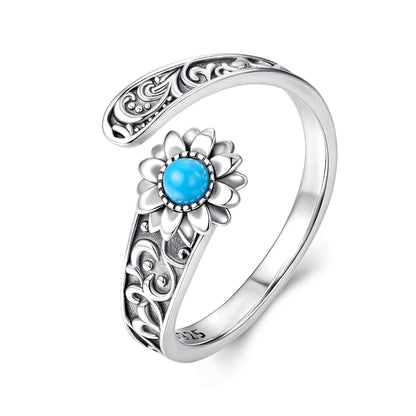 925 Sterling Silver Oxidized Synthetic Turquoise Ring 0.23-0.8cm Women