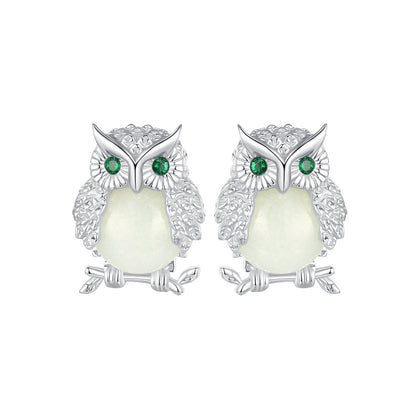 925 Sterling Silver Plated Platinum Luminous Stone Earrings 10*8mm for Women