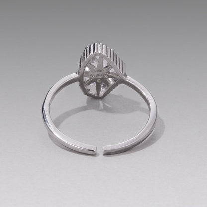 925 Sterling Silver Ring with Transparent Glass and CZ, 0.15cm Width, for Women