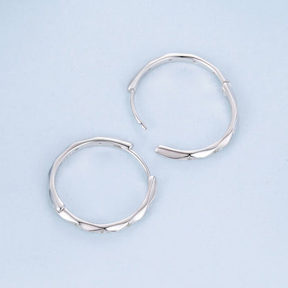 925 Sterling Silver White Gold Plated Hoop Earrings with CZ - 2.0cm