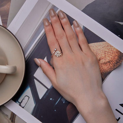 925 Sterling Silver Adjustable Flower Ring for Women
