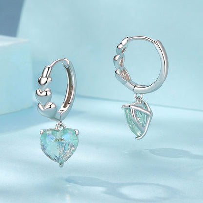925 Sterling Silver Earrings with Transparent Glass, Plated White Gold, Size 23x8.5mm for Women