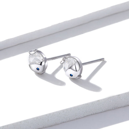 925 Sterling Silver Earrings with Pavé Setting CZ, Size 0.6*0.7cm, for Women
