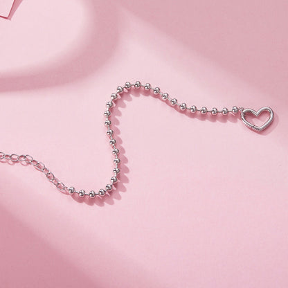 925 Sterling Silver 16+5cm White Gold Plated Heart Bracelet for Women