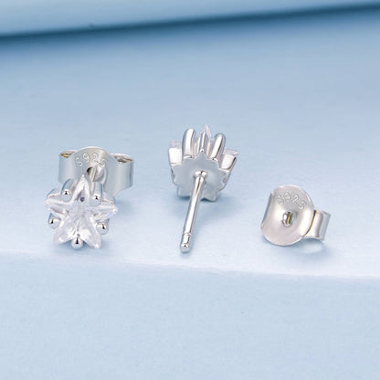 925 Sterling Silver White Gold Plated Earrings 0.5cm with CZ