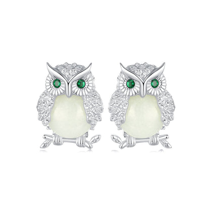 925 Sterling Silver Plated Platinum Luminous Stone Earrings 10*8mm for Women