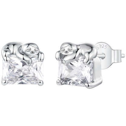 925 Sterling Silver White Gold Plated 0.7x0.7cm Pavé CZ Earrings for Women