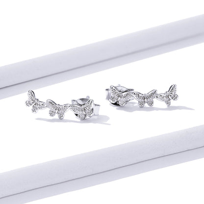 925 Sterling Silver Earrings - 1.4x0.5 cm - Platinum Plated for Women