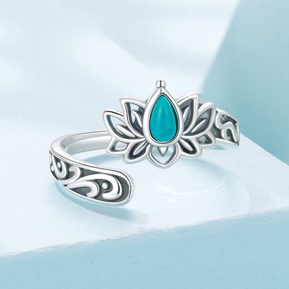 925 Sterling Silver Ring with Synthetic Turquoise in Oxidized Finish for Women