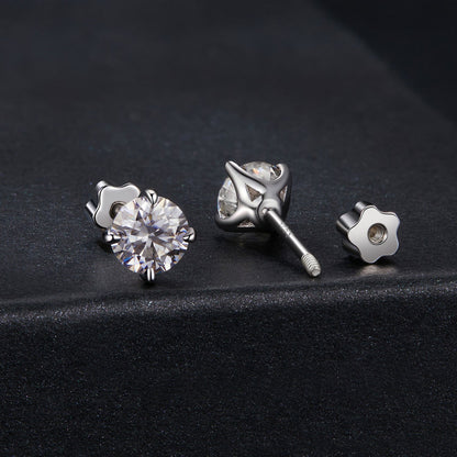 925 Sterling Silver Moissanite Stud Earrings for Women - 0.5ct, 0.6cm Size, White Gold Plated