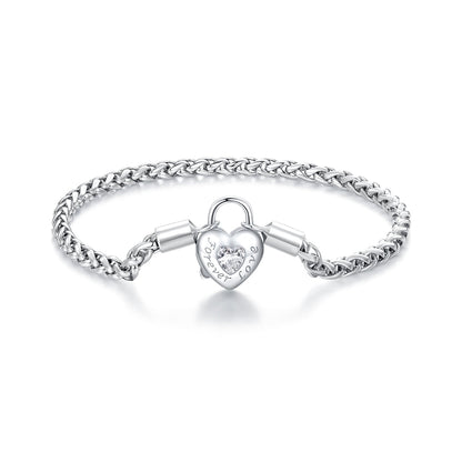 925 Sterling Silver Bracelet with CZ in Pavé Setting, 17.0 Size, Platinum Plated for Women