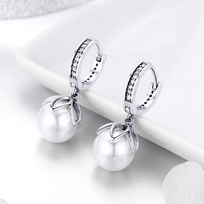 925 Sterling Silver Earrings with Quality Shell Pearl and CZ for Women