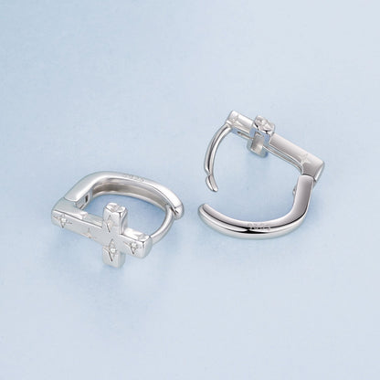 925 Sterling Silver Hoop Earrings with Pavé Setting CZ, 1.3x0.8cm, for Women