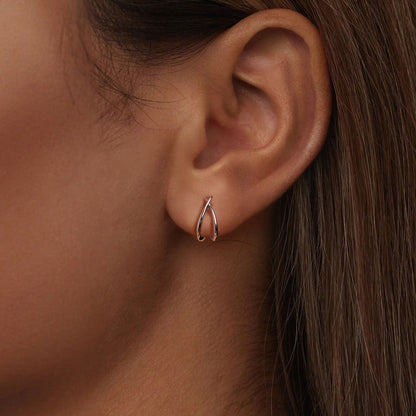 925 Sterling Silver Earrings 1.2x0.6cm with White Gold Plating for Women