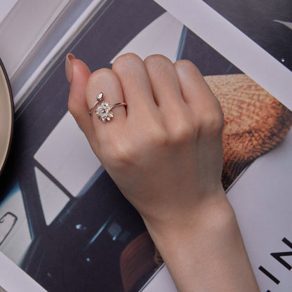 925 Sterling Silver Adjustable Flower Ring for Women
