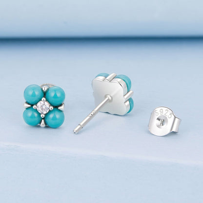 925 Sterling Silver Earrings with Synthetic Turquoise and CZ in Oxidized Finish