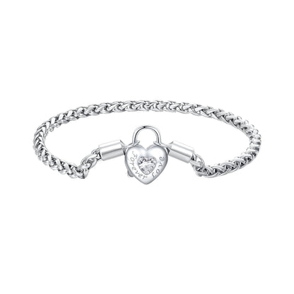 925 Sterling Silver Bracelet with CZ in Pavé Setting, 17.0 Size, Platinum Plated for Women