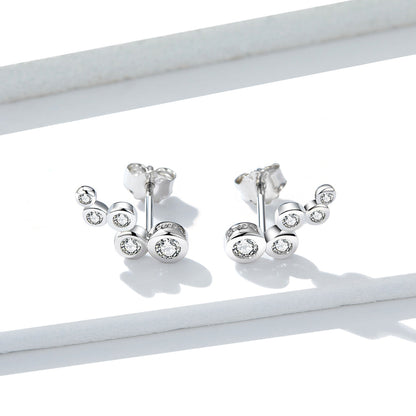 925 Sterling Silver Earrings with Pavé Setting CZ, 0.5x1.2 cm for Women