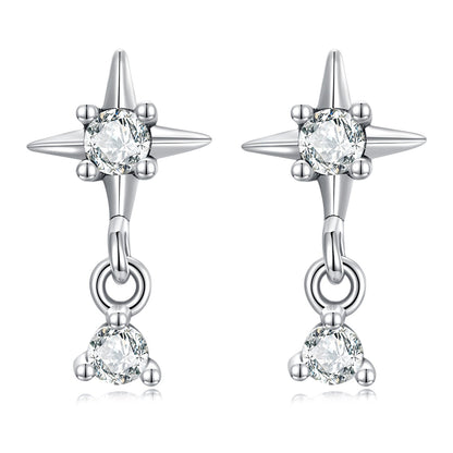 925 Sterling Silver Earrings with Pavé Setting CZ, 1.4*0.8cm for Women