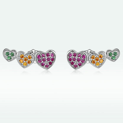 925 Sterling Silver Earrings with Pavé Setting and Plated Platinum, Size: 0.5*1.3cm, Women