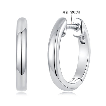 925 Sterling Silver White Gold Plated 1.4 x 0.2 cm Hoop Earrings for Women