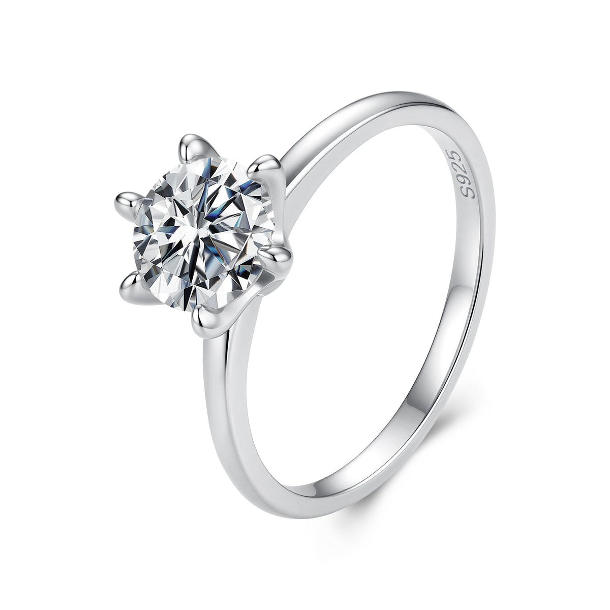 925 Sterling Silver White Gold Plated 0.5ct Moissanite Size 6S Ring for Women