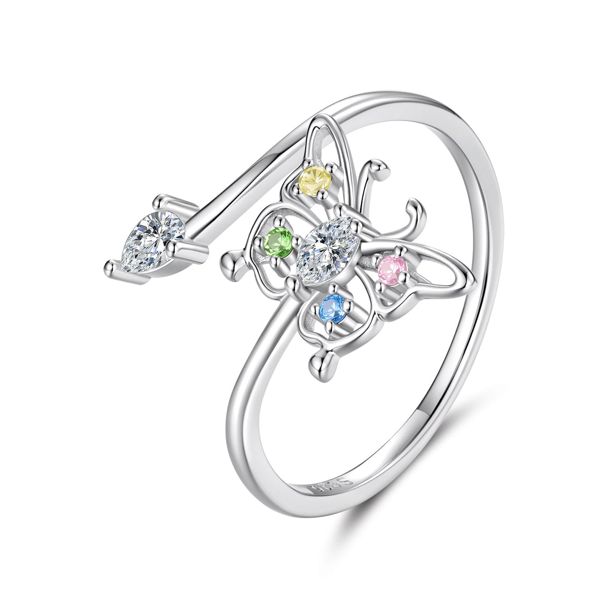 925 Sterling Silver White Gold Plated CZ Pavé Size E Ring for Women