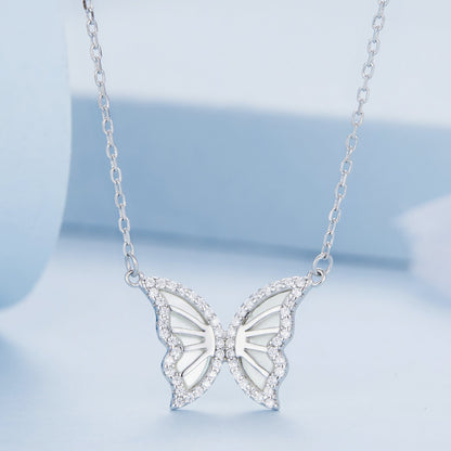 S925 Sterling Silver Plated Nacre & CZ Necklace, 40+5cm for Women