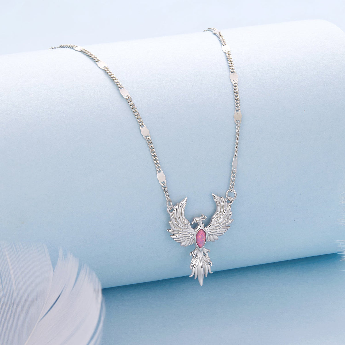 925 Sterling Silver White Gold Plated Synthetic Opal 40+5cm Necklace for Women
