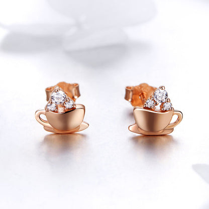 925 Sterling Silver Rose Gold Plated Pavé CZ Earrings for Women