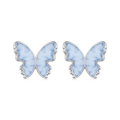 925 Sterling Silver Enamel White Gold Plated Earrings for Women - 1.0x1.2cm