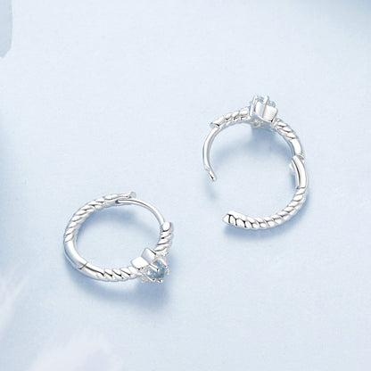 925 Sterling Silver Earrings with CZ and White Gold Plating, 1.3cm for Women