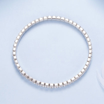925 Sterling Silver White Gold Plated 16cm Stretchable CZ Bracelet for Women