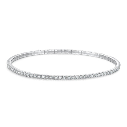 925 Sterling Silver White Gold Plated 16cm Stretchable CZ Bracelet for Women